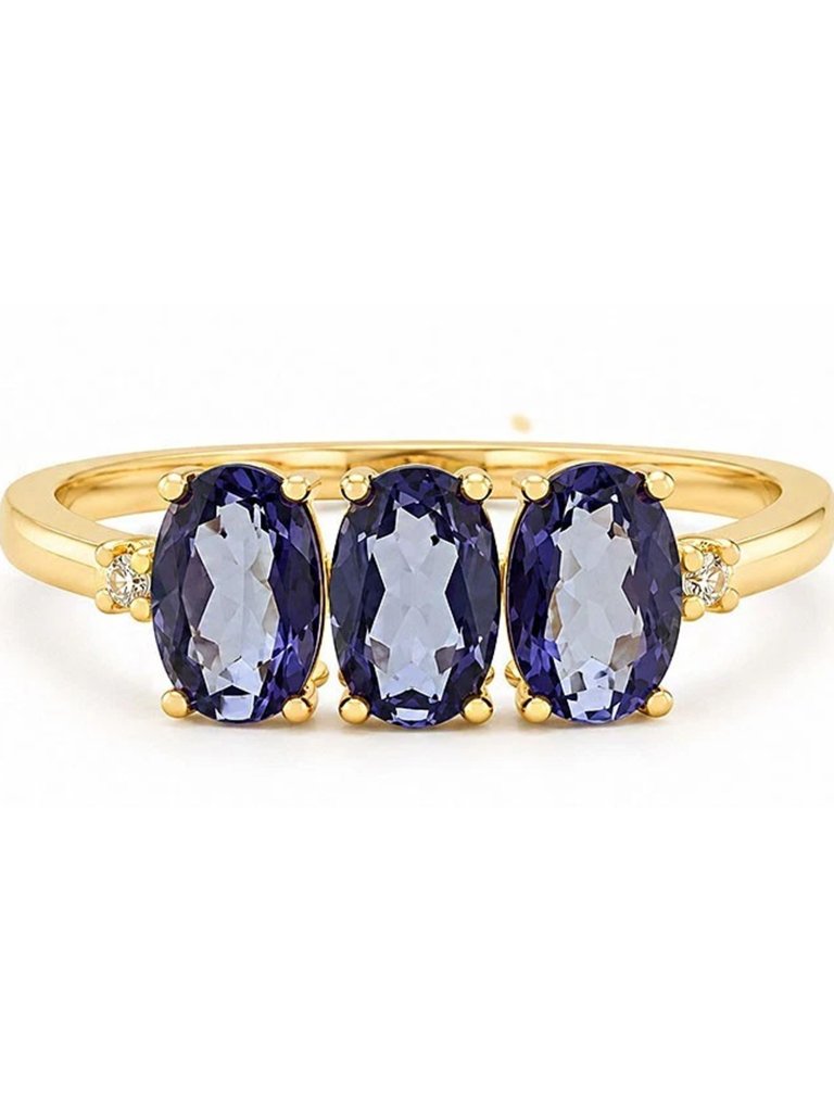 Genuine 1.84 Cts Iolite & White Sapphire Ring 14k Yellow Gold Plated (.925)